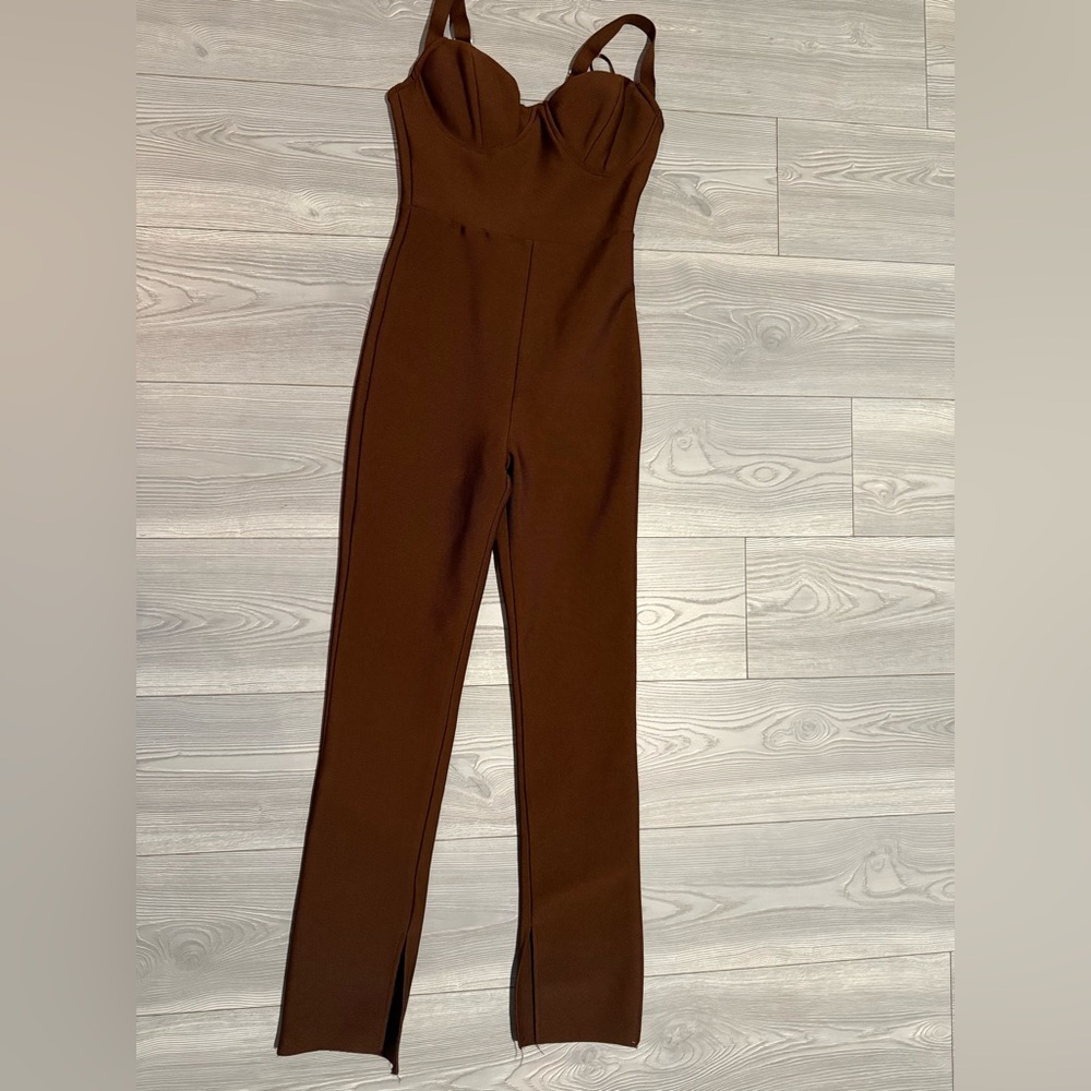 AKIRA Chocolate Brown Bandage Jumpsuit
